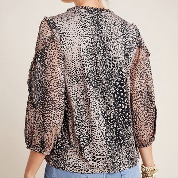 ANTHROPOLOGIE Maeve Leopard Print Ruffle Sleeve Blouse - Picture 3 of 11